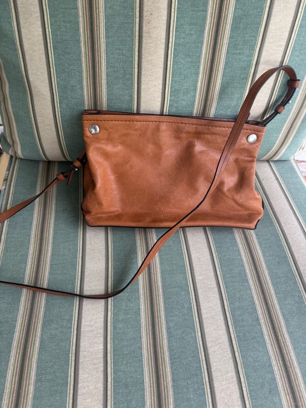 rag & bone Cognac Leather Crossbody Bag with Silver Studs